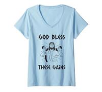 Damen Gott segne Diese Gewinne - Christian Jesus Fitness Gym Workout T-Shirt mit V-Ausschnitt