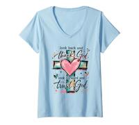 Damen Gott sei Dank, Vertraue Gott, christliches Kreuz, Herz, Glaube T-Shirt mit V-Ausschnitt