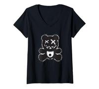 Damen Graffiti Teddy Bear Street Art - Dark Urban Spray Paint Bear T-Shirt mit V-Ausschnitt