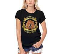 Damen Grafik T-Shirt aus Biobaumwolle - Chow Chow Dog - Moment I Saw You I Loved You Puppy - Öko-Verantwortlich Vintage Jahrgang Kurzarm Lustige Druck Geburtstag Geschenk Frau Dunkelschwarz L