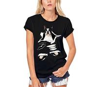 Damen Grafik T-Shirt aus Biobaumwolle - Dog - Boston Terrier - American Gentleman - Öko-Verantwortlich Vintage Jahrgang Kurzarm Lustige Druck Geburtstag Geschenk Frau Dunkelschwarz M