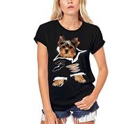 Damen Grafik T-Shirt aus Biobaumwolle Yorkshire Terrier - süßer lustiger Hund - Yorkshire Terrier - Cute Funny Dog - Öko-Verantwortlich Vintage Jahrgang Kurzarm Lustige Druck Geburtsta
