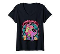 Damen Grandmasaurus T Rex Dinosaurier Oma Saurus Geburtstag T-Shirt mit V-Ausschnitt