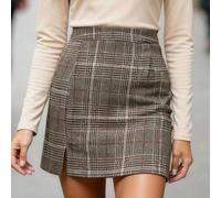 Damen grau-khaki-braun gestreifter karierter Rock aus dickem Stoff im A-Linien-Wickeldesign, Western Country Lässig Boho Elegant Thanksgiving Hallowee