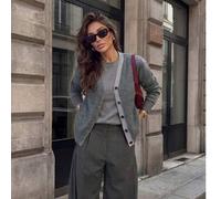 Damen grauer Strick-Cardigan, Herbst/Winter, einfacher All-Match-Stil, Wollmischung, erzeugt einen minimalistischen und professionellen Look für den H