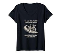 Damen Gravel Bike Motiv mit Spruch of All The Paths You Ride T-Shirt mit V-Ausschnitt