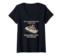 Damen Gravel Bike Motiv mit Spruch of All The Paths You Ride T-Shirt mit V-Ausschnitt
