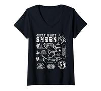 Damen Great White Shark Anatomy Marine Biologe T-Shirt mit V-Ausschnitt