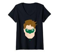 Damen Green Lantern Large Face T-Shirt mit V-Ausschnitt