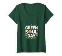 Damen Green Soul Day Irischer Kleeblattklee T-Shirt mit V-Ausschnitt