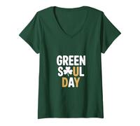 Damen Green Soul Day Irischer Kleeblattklee T-Shirt mit V-Ausschnitt