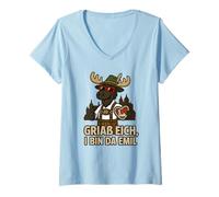 Damen Griaß Eich i Bin der Emil ich Liebe Melk Elch Trachtenlook T-Shirt mit V-Ausschnitt
