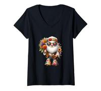 Damen Groovy Hippie GNOME for Women and Men Who Loves Flower Power T-Shirt mit V-Ausschnitt