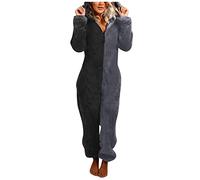 Damen Große Größe Jumpsuit Teddy Fleece Einteiler Onesie Plüsch Overall Lang Pyjama Bequemer Hausanzug Anzug Flauschig Schlafanzug Flauschig und Kuschelig Weich Warm Loungewear Overall Warm
