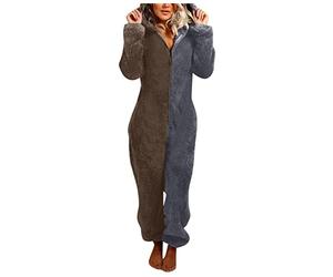Damen Große Größe Jumpsuit Teddy Fleece Einteiler Onesie Plüsch Overall Lang Pyjama Bequemer Hausanzug Anzug Flauschig Schlafanzug Flauschig und Kuschelig Weich Warm Loungewear Overall Warm