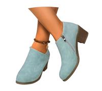 Damen Große Größe Stiefeletten Elegant Chelsea Ankle Boots Mit Blockabsatz Retro Round Toe Kurz Stiefel,PU-Leder Booties Mit Reißverschluss Casual Knöchel Schuhe Für Frühling, Herbst(Blue,38 EU)