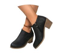 Damen Große Größe Stiefeletten Elegant Chelsea Ankle Boots Mit Blockabsatz Retro Round Toe Kurz Stiefel,PU-Leder Booties Mit Reißverschluss Casual Knöchel Schuhe Für Frühling, Herbst(Black,39 EU)