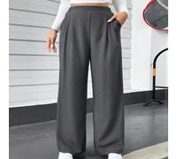 Damen Große Größen Apfel-förmige Figur Herbst und Winter Lässig bequeme weite elastische Taille graue Basic Weite Bein Hose, Winter Damen Kleidung, Ho