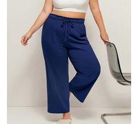 Damen Große Größen Blaue Weiche 100% Reine Baumwolle Schlafhose Loungehose als Oberbekleidung Luftige Pyjama Hose Culotte Mode Lässig Bequeme Outfits