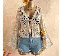Damen Große Größen Cardigan mit Bindeband, weiten Ärmeln und Cut-Out-Muster, Strickjacke für den Urlaub