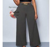 Damen Große Größen einfarbige Hose mit Metallschnallen-Detail, weites Bein, Shorty Hose, Ganzjahresstil, Party, Konzert, Pendeln Alltag, Musikfestival