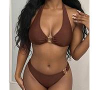 Damen Große Größen einfarbiges Accessoire sexy Clubwear Top kombiniert mit passendem Tanga Bikini Badeanzug Set Urlaub Strand