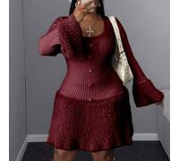 Damen Große Größen einfarbiges elegantes figurbetontes flauschiges Herz-Strickkleid