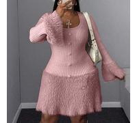 Damen Große Größen einfarbiges elegantes figurbetontes flauschiges Herz-Strickkleid
