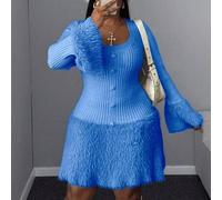 Damen Große Größen einfarbiges elegantes figurbetontes flauschiges Herz-Strickkleid