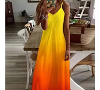 Damen Große Größen Farbverlauf Muster Trägerkleid, V-Ausschnitt locker Ärmelloses Kleid, Relaxed Fit Herbst Kleid Party Elegant Sommer
