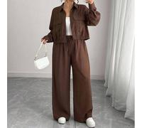 Damen Große Größen Französischer Romantik Sizilien Elegante Lässig Pendler Urlaub einfarbig braun Hemdkragen versteckter Knopfleiste elastischer Saum