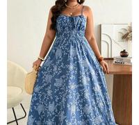 Damen Große Größen Französischer Stil Lässig Elegant Besticktes Blume Muster Taillenbindekleid, Damen Sommerkleider, Damen Sommeroutfits, Damen Maxikl