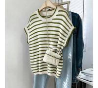 Damen Große Größen Frühling/Sommer Lässig gestreifter Rundhals Kurzarm Strickpullover