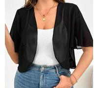 Damen Große Größen Frühling und Sommer Mode Lässig Locker Bequem Atmungsaktiv Kühl Tägliche Transparente Chiffon Schwarze Kurzarm Jacke, Sonnenschutzj