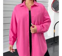 Damen Große Größen Frühling und Sommer Mode Lässig Sport Bequeme Tägliche Lose Rosa Langarm Knopfhemd und Schwarzer Enger Weste Jumpsuit Zweiteiler, F