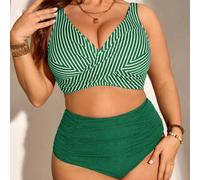 Damen Große Größen gestreifter Badeanzug für Strandurlaub Push-Up Bikini 2-teiliges Bademode Set