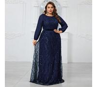 Damen Große Größen Glitzer Laternenärmel Rundhals Abend Party Kleid, elegant langärmliges formelles Abschluss-, Dinner- oder Hochzeitsgast-Kleid
