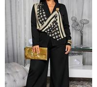 Damen Große Größen Herbst Geometrisches Muster Schal Blazer Weite Hose Set, Elegantes Lässiges Büro Outfit