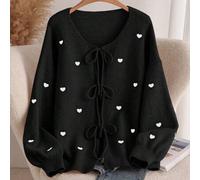 Damen Große Größen Herz gemusterter langer Cardigan, französisch elegant modischer Pullover Oberbekleidung für Herbst/Winter