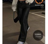Damen Große Größen Hose mit mattem PU-Beschichtung und weitem Bein, hochgeschnittene modische gerade Hose für Lässig-Looks, geeignet für Party, Büro,