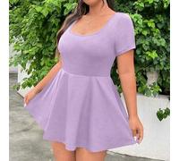 Damen Große Größen Jumpsuit mit quadratischem Ausschnitt, kurzem Arm, A-Linie Rüschensaum, hohe Elastizität, schnelltrocknend, atmungsaktiv, bequemes