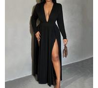 Damen Große Größen Kleid mit tiefem V-Ausschnitt und hohem Beinschlitz, geeignet für Dates, Geburtstage, Junggesellinnenabschiede, Lässig, Shopping, A