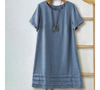 Damen Große Größen Lässig einfarbiges Kurzarm Kleid, Sommerkleider für Damen, Frühlings-Outfit Damen, Frühlingskleider, Urlaubskleider, blaue Kleider,