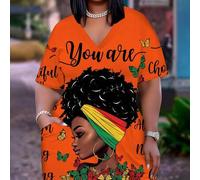 Damen Große Größen Mode Afrika Schmetterlinge & Buchstaben Muster V-Ausschnitt Kurzarm Lässig Kleid