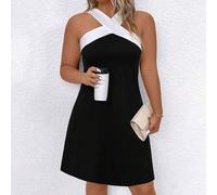 Damen Große Größen modisches Schwarz-Weiß Kleid mit offenem Schulterteil für den Sommer