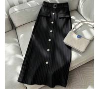 Damen Große Größen Neuer Eleganter, vielseitiger, lässiger, minimalistischer gestreifter A-Linien Rock, Frühling/Sommer Arirang Bini inspiriertes Outf