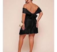 Damen Große Größen Off-Shoulder, rückenfreies Satinkleid mit Schleife, figurbetonter Minirock