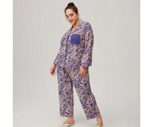Damen Große Größen Paisley Muster Baumwolle Lang Pyjama Set Loungewear für Damen Wäsche, Frühling und Sommer Baumwolle Pyjamas