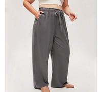 Damen Große Größen Schlafhose in Dunkelgrau aus weicher 100 % reiner Baumwolle, luftige Pyjama-Culotte als Loungehose und Oberbekleidung, modisch, läs