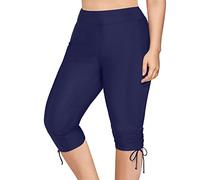 Damen große Größen Schwimmradler Badehose Damen Bikinihose mit hoher Taille in Übergröße, Badehose, Strandshorts, geraffte Unterseite, hoch geschnittene Badehose, Tankini Damen Bauchweg (Dark Blue, L)